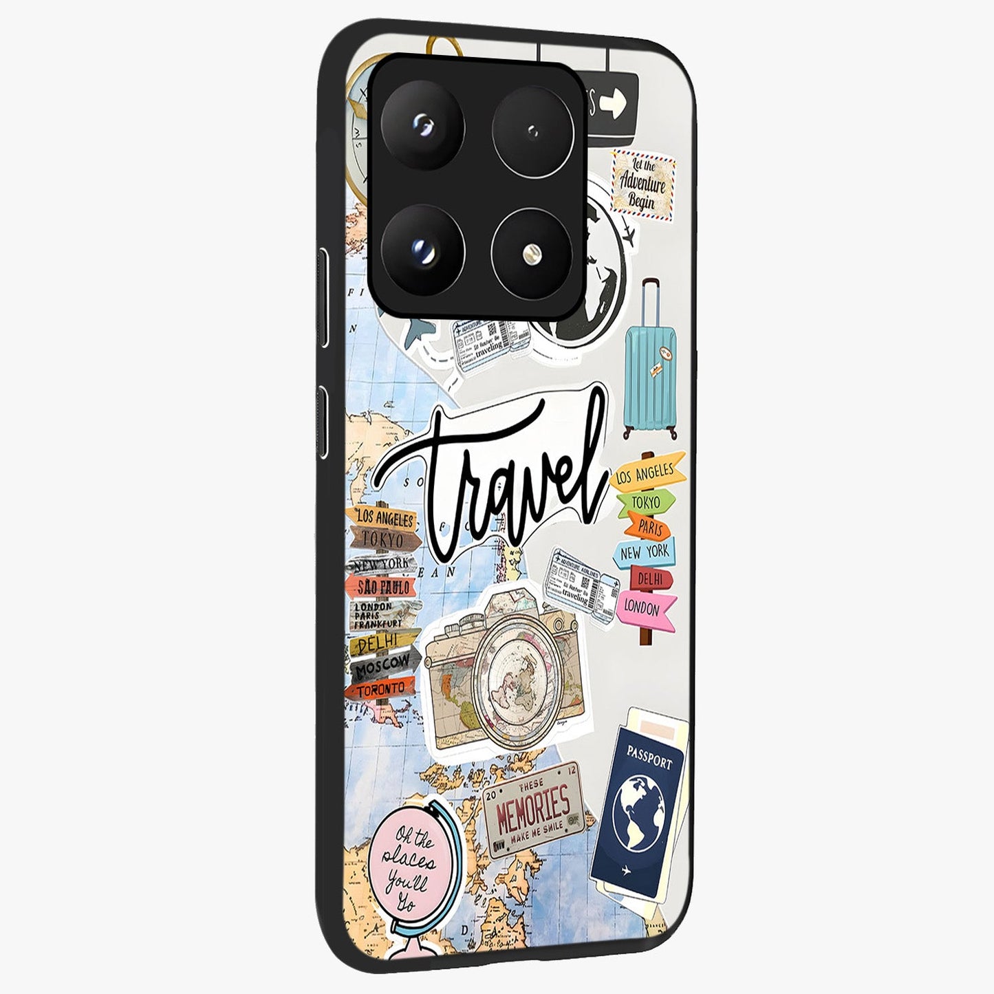 Wanderlust Journal Glass Case upright view showcasing wanderlust inspired artwork with creative exploration theme.