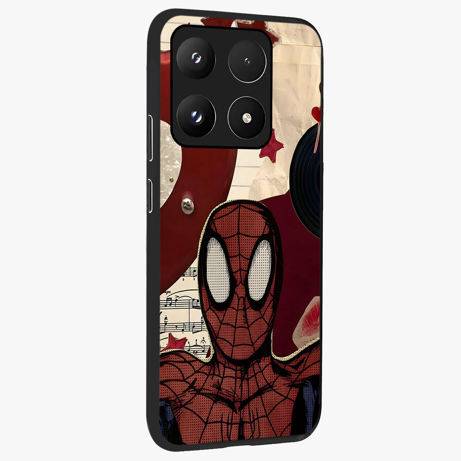 Web Warrior Vibes Glass Case upright view showcasing energetic superhero artwork with bold action theme.