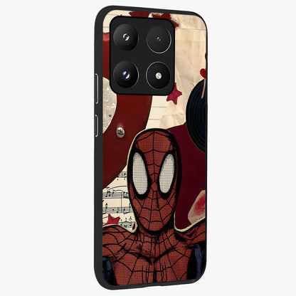 Web Warrior Vibes Glass Case upright view showcasing energetic superhero artwork with bold action theme.