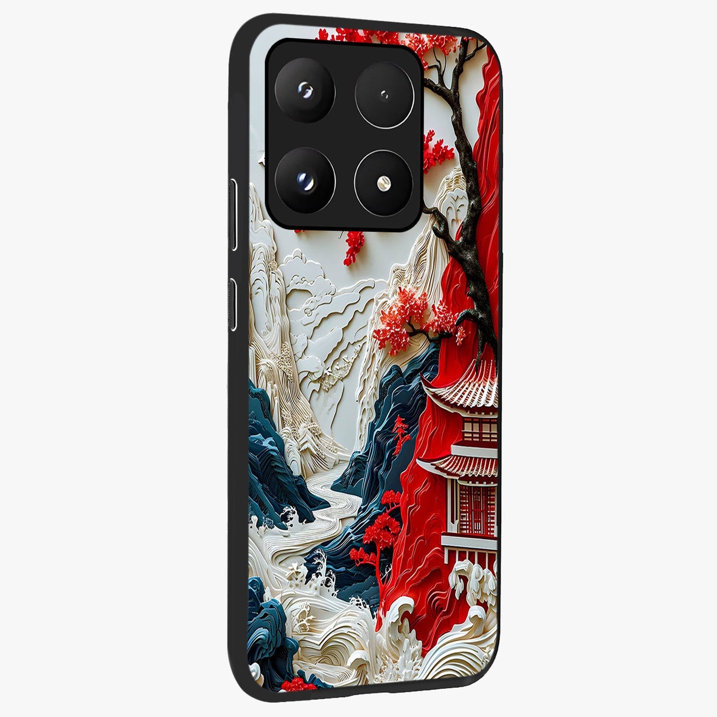 Whispers Of Sakura Waves Glass Case upright view showcasing delicate cherry blossom artwork with elegant nature theme.