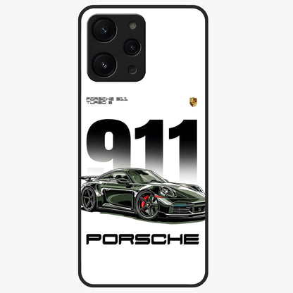 911 Turbo Dominance Glass Case showing clean flat back view with bold 911 sports car artwork and glossy glass finish.