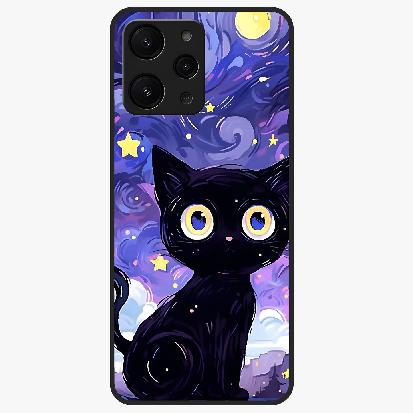 Abstract Cat Art Glass Case showing flat back view with artistic cat illustration and glossy glass finish.