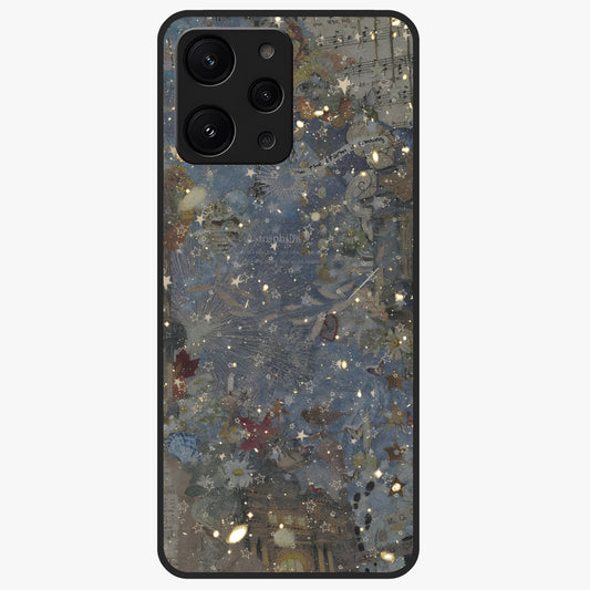 Aesthetic Astrolophia Glass Case showing flat back view with dreamy aesthetic design and glossy glass finish.