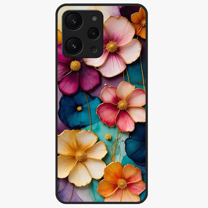 Artlyn Grace Flower Pattern Glass Case showing flat back view with elegant floral pattern artwork and glossy glass finish.