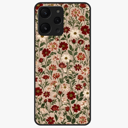 Biege Flower With Leaf Glass Case showing flat back view with soft beige floral artwork and glossy glass finish.