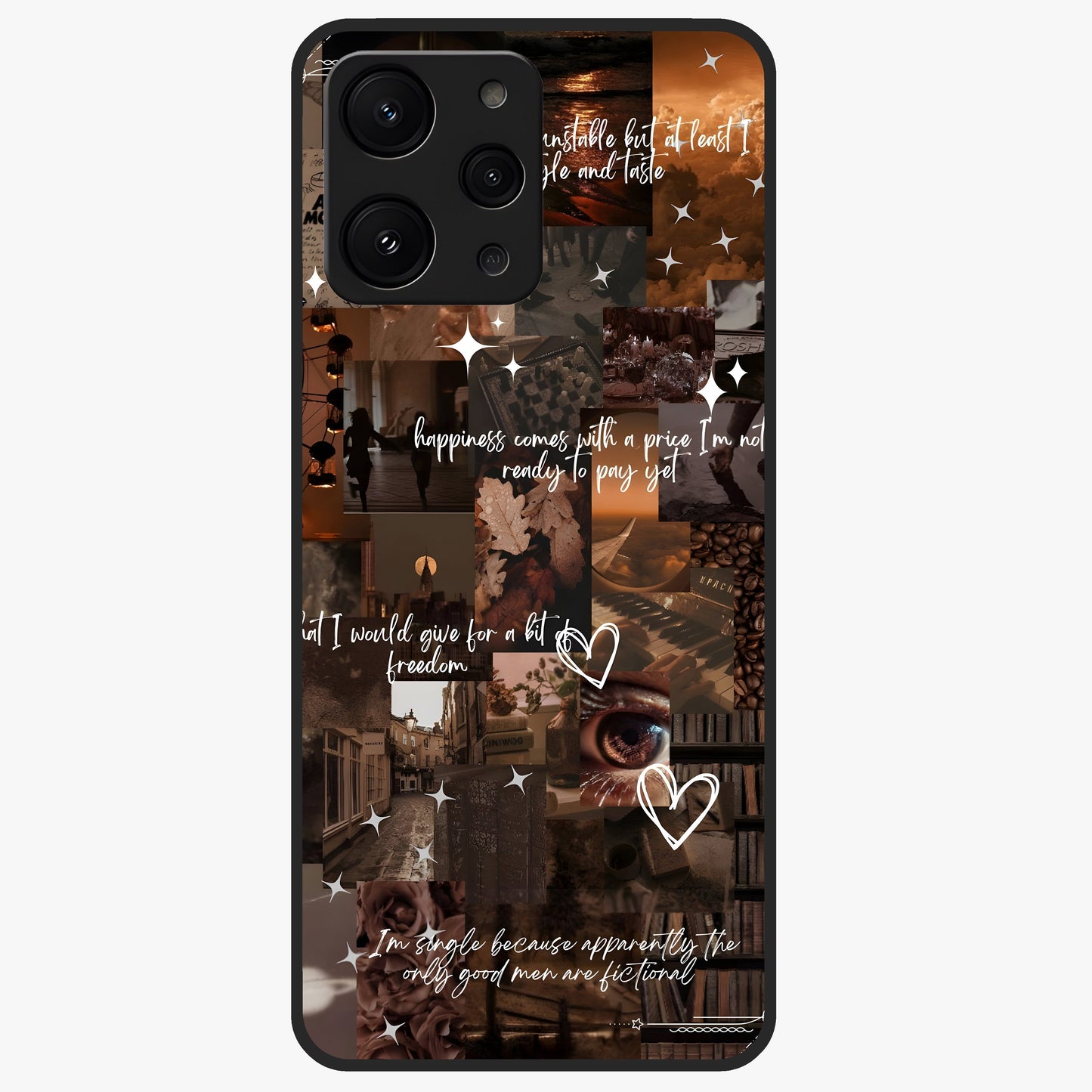 Bittersweet Aesthetic Chaos Glass Case showing flat back view with artistic chaotic aesthetic design and glossy glass finish.