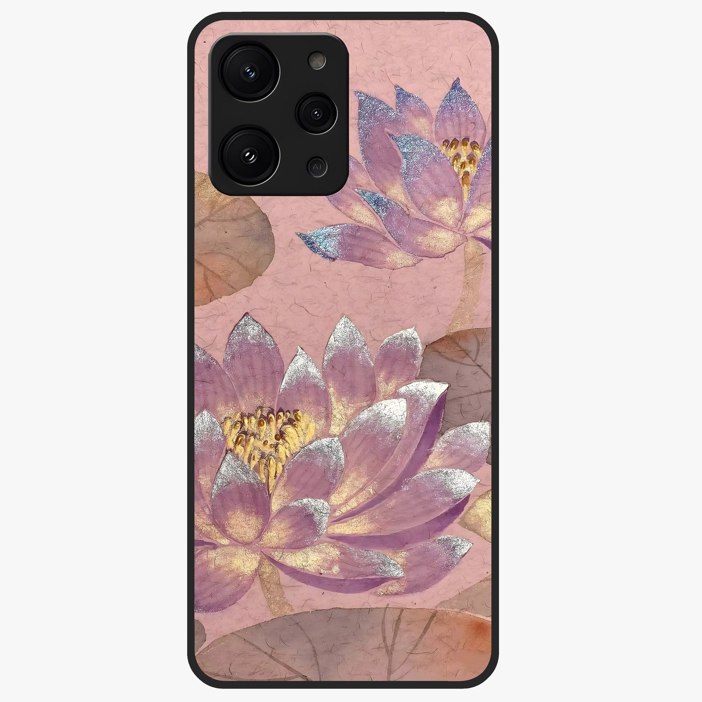 Blossom Mist Lotus Glass Case showing flat back view with serene lotus blossom artwork and glossy glass finish.