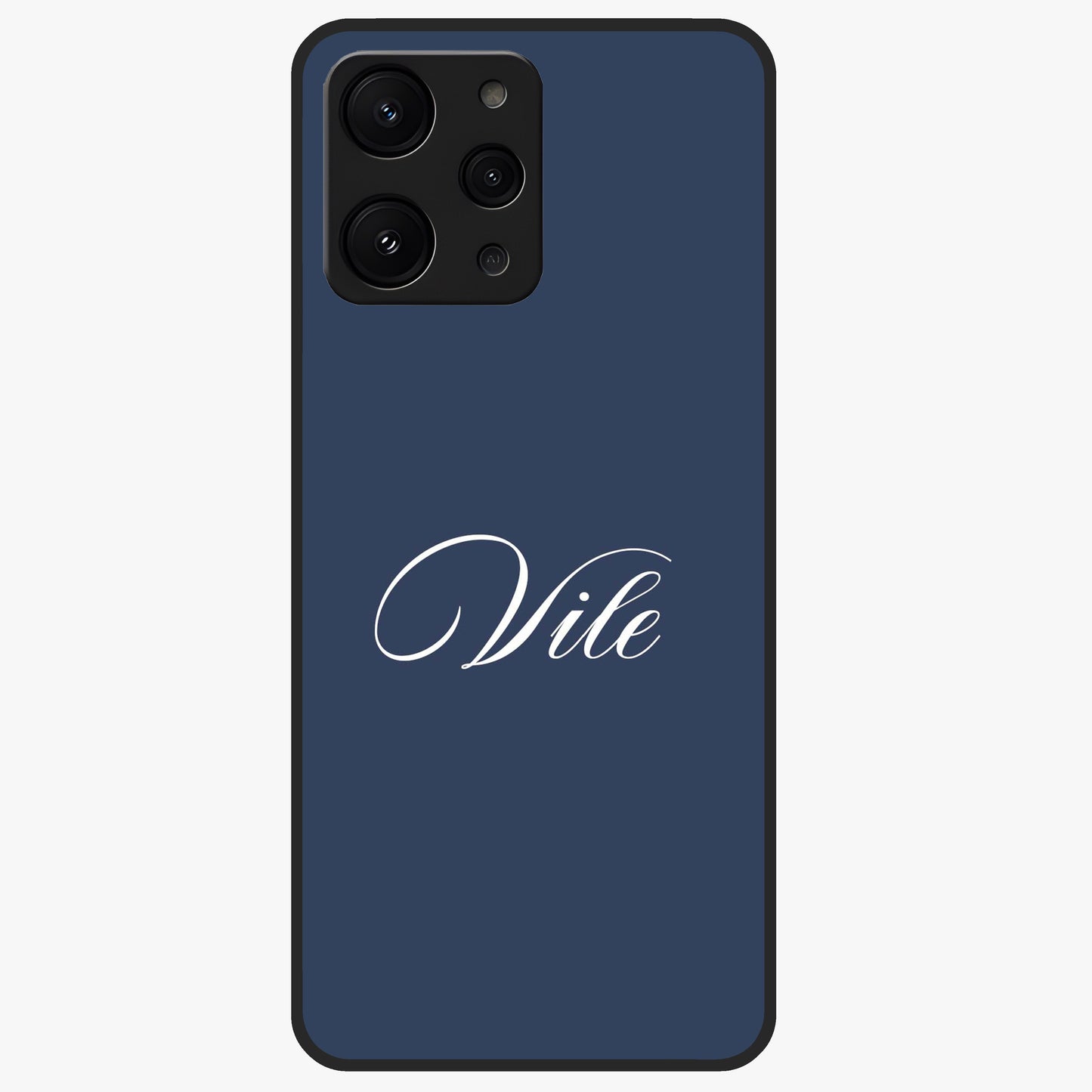 Blue Background Personalized Custom Name Glass Case showing flat back view with minimal blue background and custom name design.