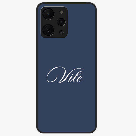 Blue Background Personalized Custom Name Glass Case showing flat back view with minimal blue background and custom name design.