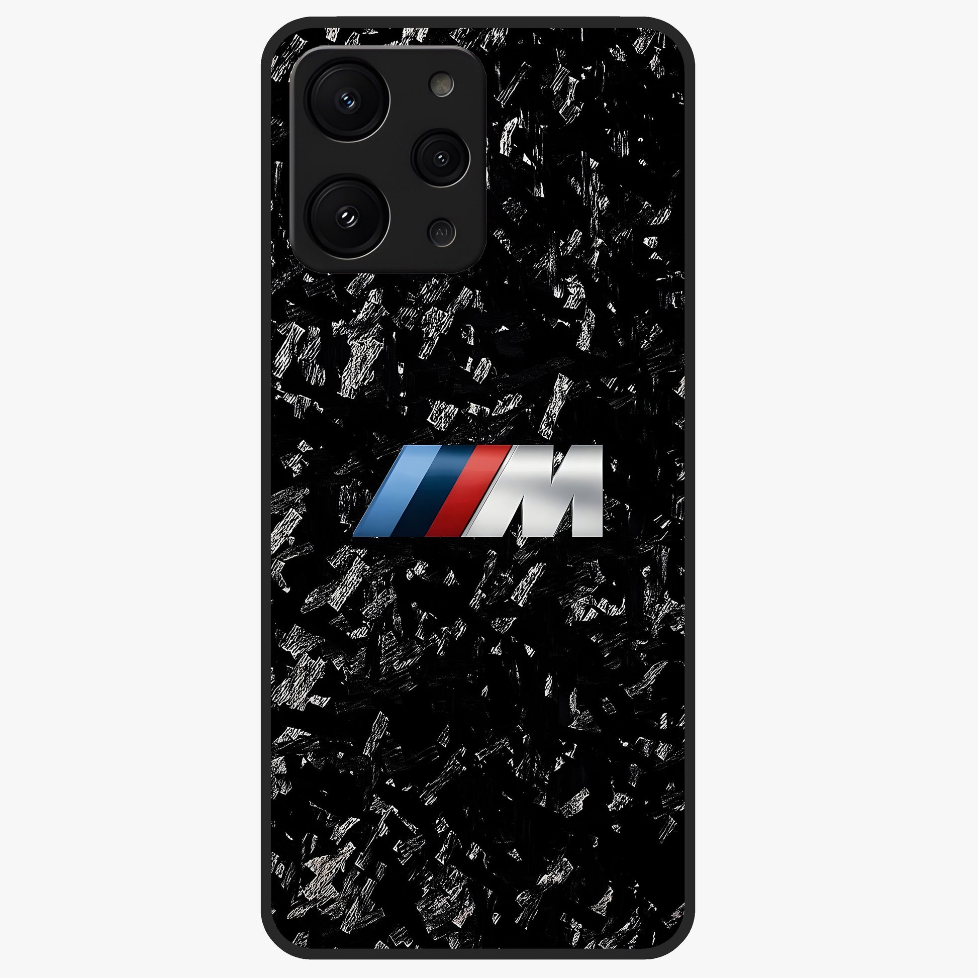 Carbon Speed Mark Glass Case showing flat back view with sporty carbon pattern artwork and glossy glass finish.