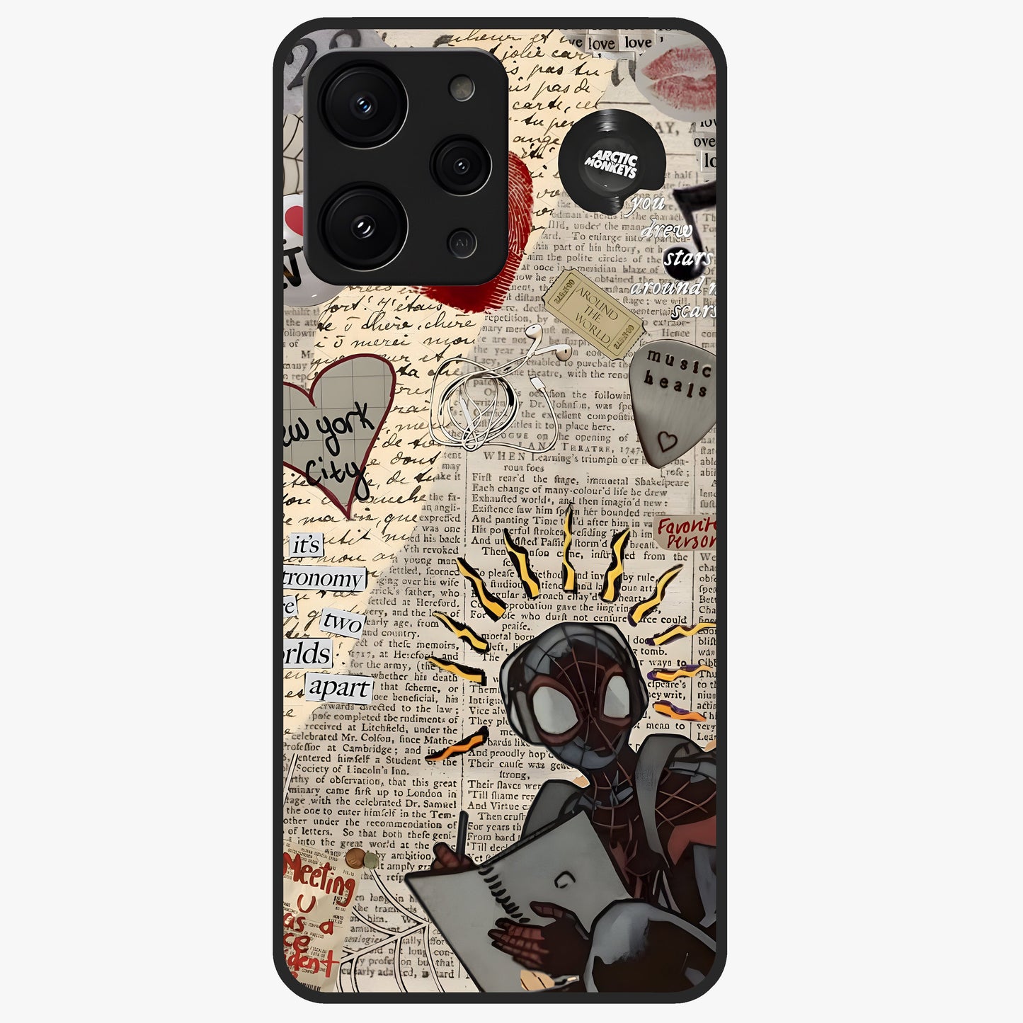 City Dream Sketch Glass Case showing flat back view with artistic city skyline sketch artwork and glossy glass finish.