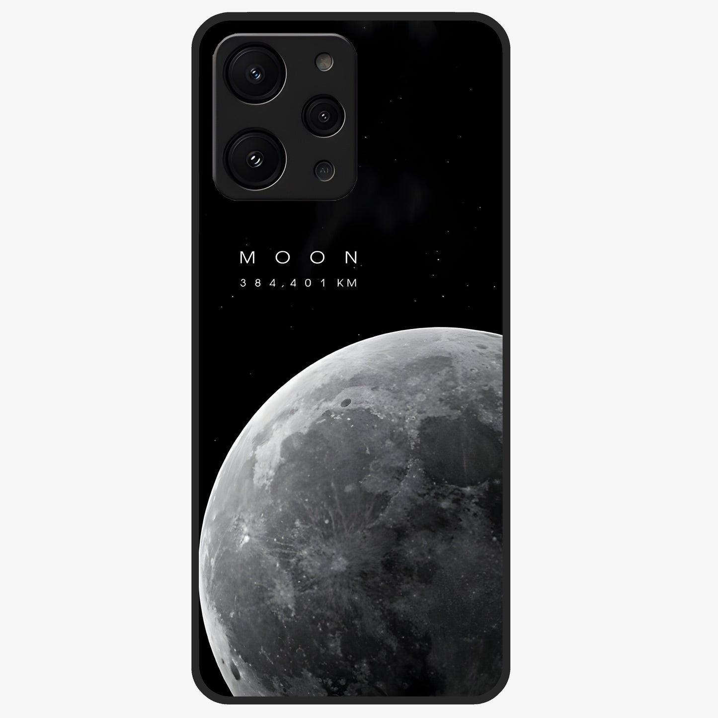 Cosmic Moon Glow Glass Case showing flat back view with glowing moon artwork and glossy glass finish.