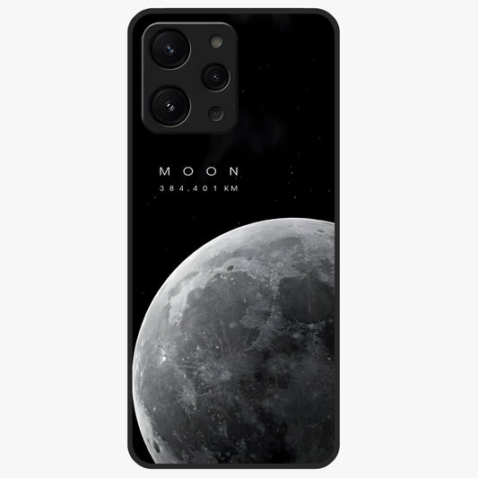 Cosmic Moon Glow Glass Case showing flat back view with glowing moon artwork and glossy glass finish.