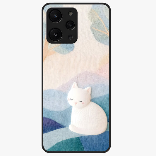 Cotton Dream Cat Glass Case showing flat back view with soft dreamy cat artwork and glossy glass finish.