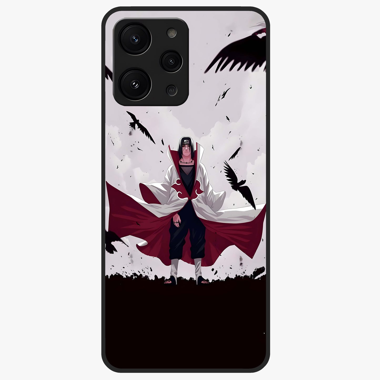 Crimson Crow Ascension Glass Case showing flat back view with mystical crow artwork and glossy glass finish.