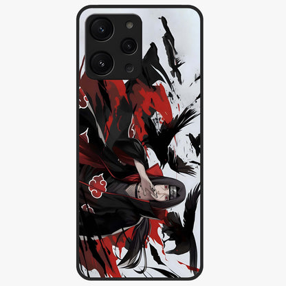Crimson Crow Illusion Glass Case showing flat back view with artistic crow illusion artwork and glossy glass finish.
