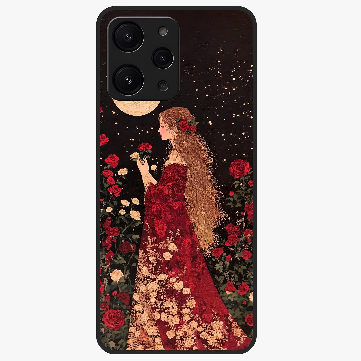 Crimson Dreams Glass Case showing flat back view with dreamy crimson artwork and glossy glass finish.