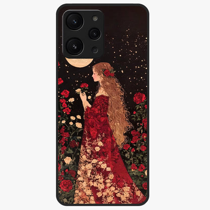 Crimson Dreams Glass Case showing flat back view with dreamy crimson artwork and glossy glass finish.