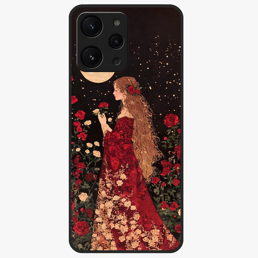 Crimson Dreams Glass Case showing flat back view with dreamy crimson artwork and glossy glass finish.