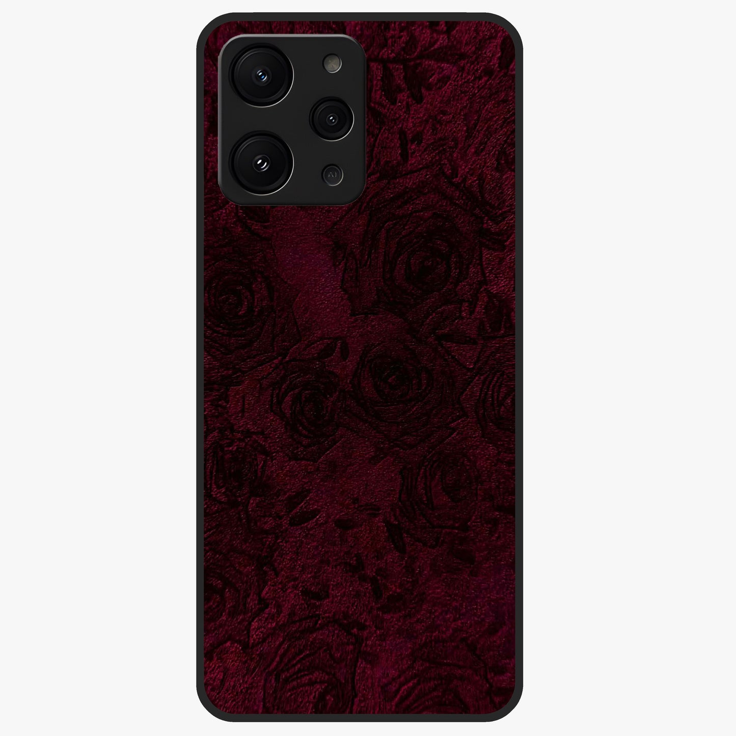 Crimson Fade Flow Glass Case showing flat back view with flowing crimson gradient artwork and glossy glass finish.
