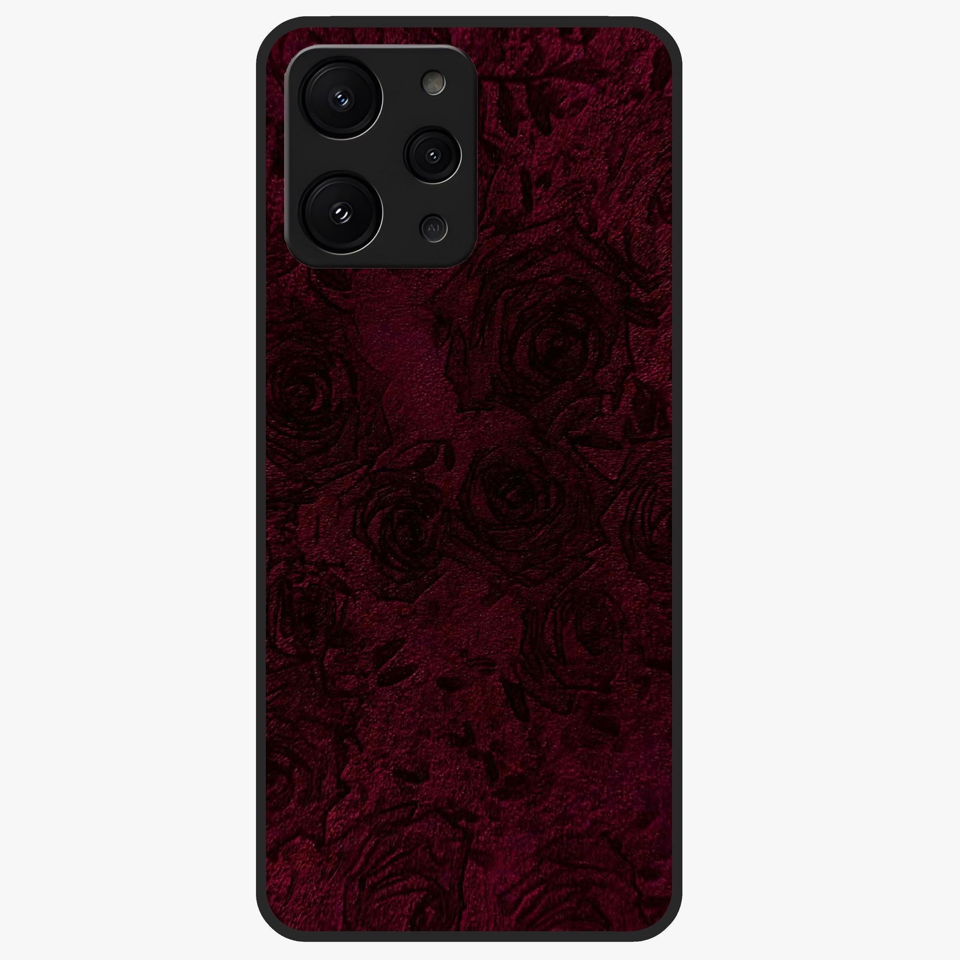 Crimson Fade Flow Glass Case showing flat back view with flowing crimson gradient artwork and glossy glass finish.