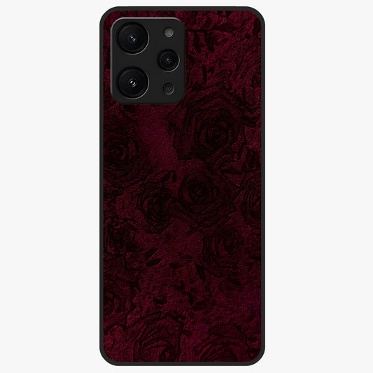 Crimson Fade Flow Glass Case showing flat back view with flowing crimson gradient artwork and glossy glass finish.