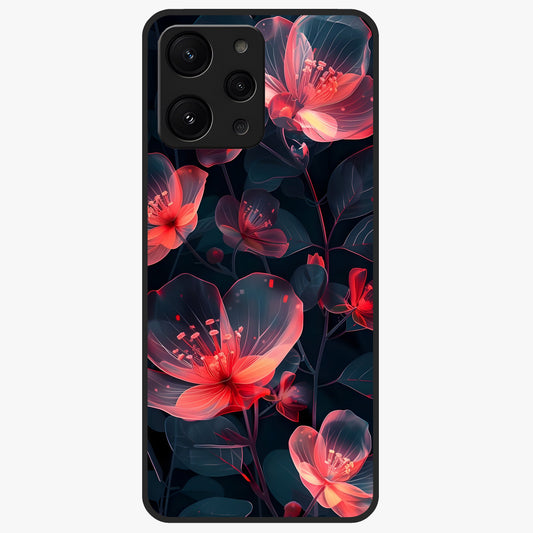 Dark Shade of Flower Glass Case showing flat back view with elegant dark floral artwork and glossy glass finish.