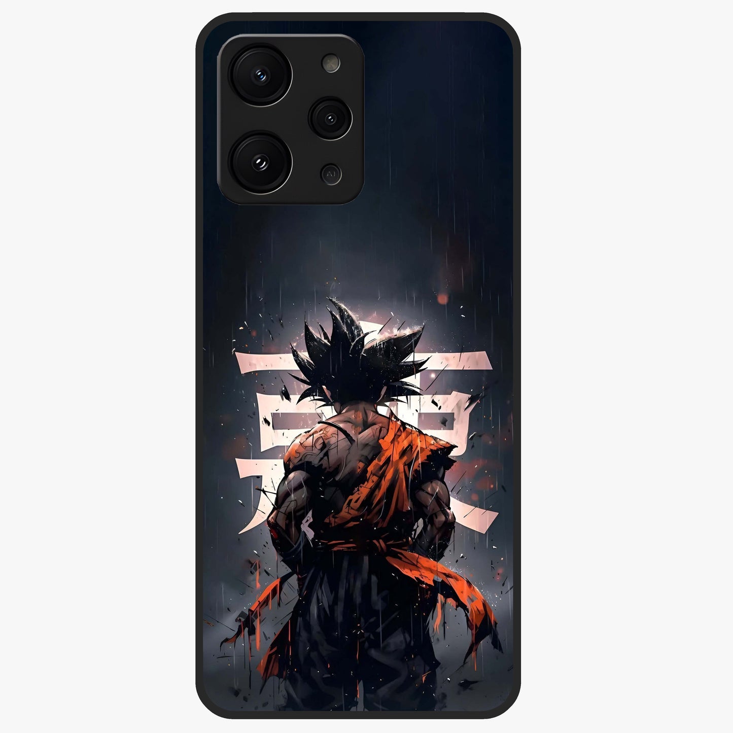 Dark Warrior In Rain Glass Case showing flat back view with warrior artwork in rainy atmosphere and glossy glass finish.