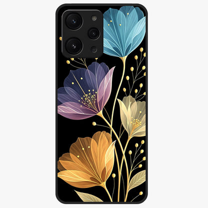 Delicate Multicolor Flowers Glass Case showing flat back view with vibrant floral artwork and glossy glass finish.
