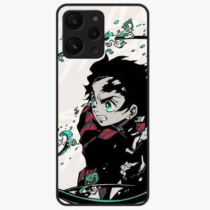 Demon Slayer Glass Case showing flat back view with bold anime inspired artwork and glossy glass finish.