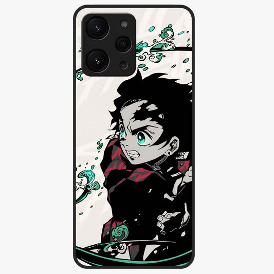 Demon Slayer Glass Case showing flat back view with bold anime inspired artwork and glossy glass finish.