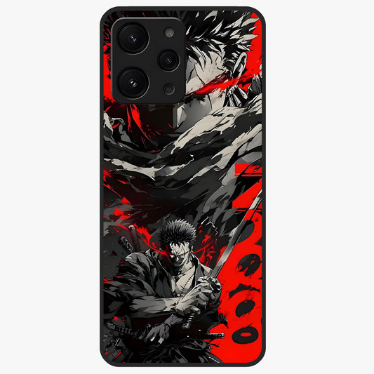 Demon Sword Resolve Glass Case showing flat back view with fierce sword warrior artwork and glossy glass finish.