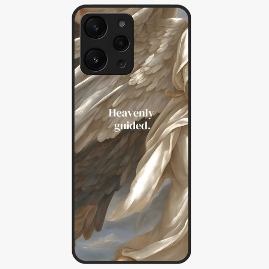 Divine Winged Grace Glass Case showing flat back view with elegant wing inspired artwork and glossy glass finish.