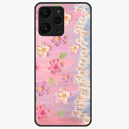 Dreamy Painted Garden Glass Case showing flat back view with artistic painted floral garden artwork and glossy glass finish.