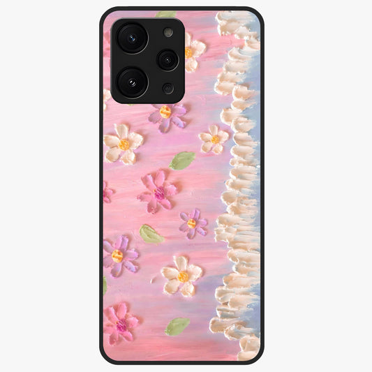 Dreamy Painted Garden Glass Case showing flat back view with artistic painted floral garden artwork and glossy glass finish.