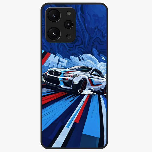 Drift Power Rush Glass Case showing flat back view with dynamic racing inspired artwork and glossy glass finish.
