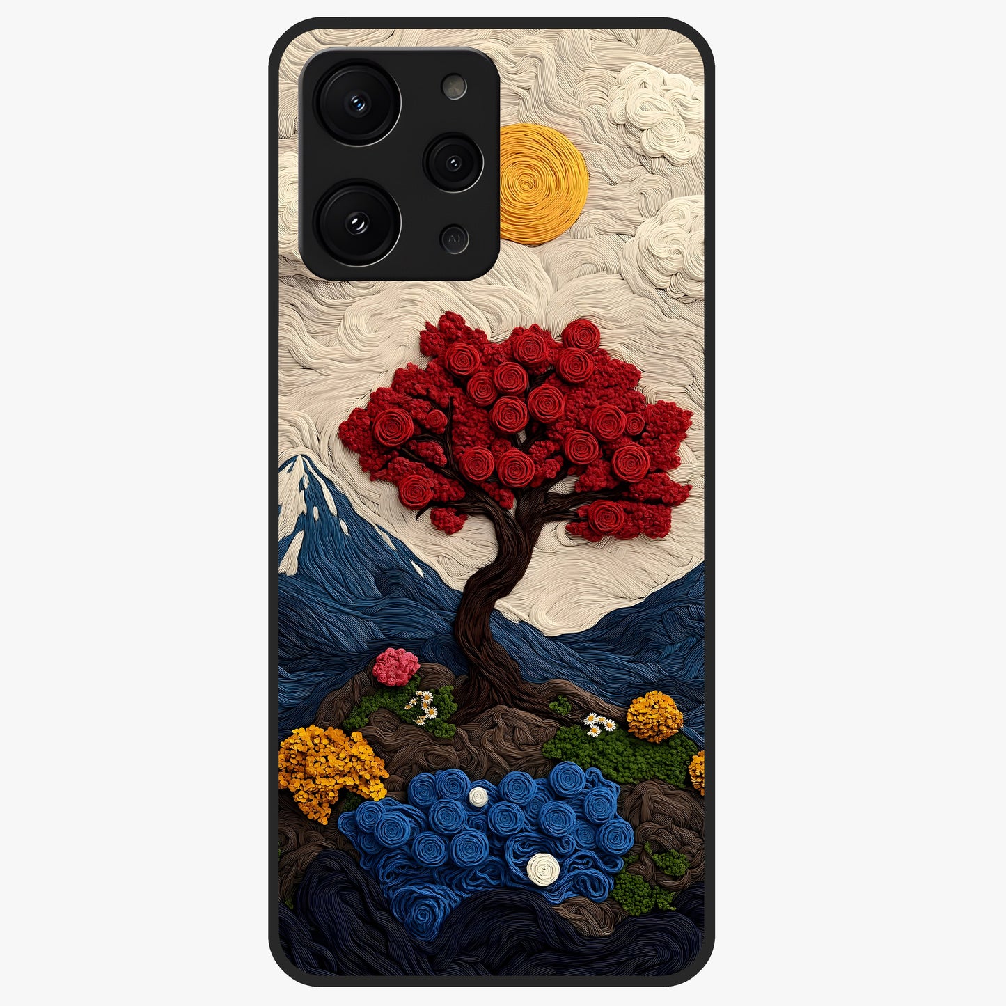 Eternal Nature Tapestry Glass Case showing flat back view with intricate nature tapestry artwork and glossy glass finish.