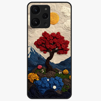 Eternal Nature Tapestry Glass Case showing flat back view with intricate nature tapestry artwork and glossy glass finish.