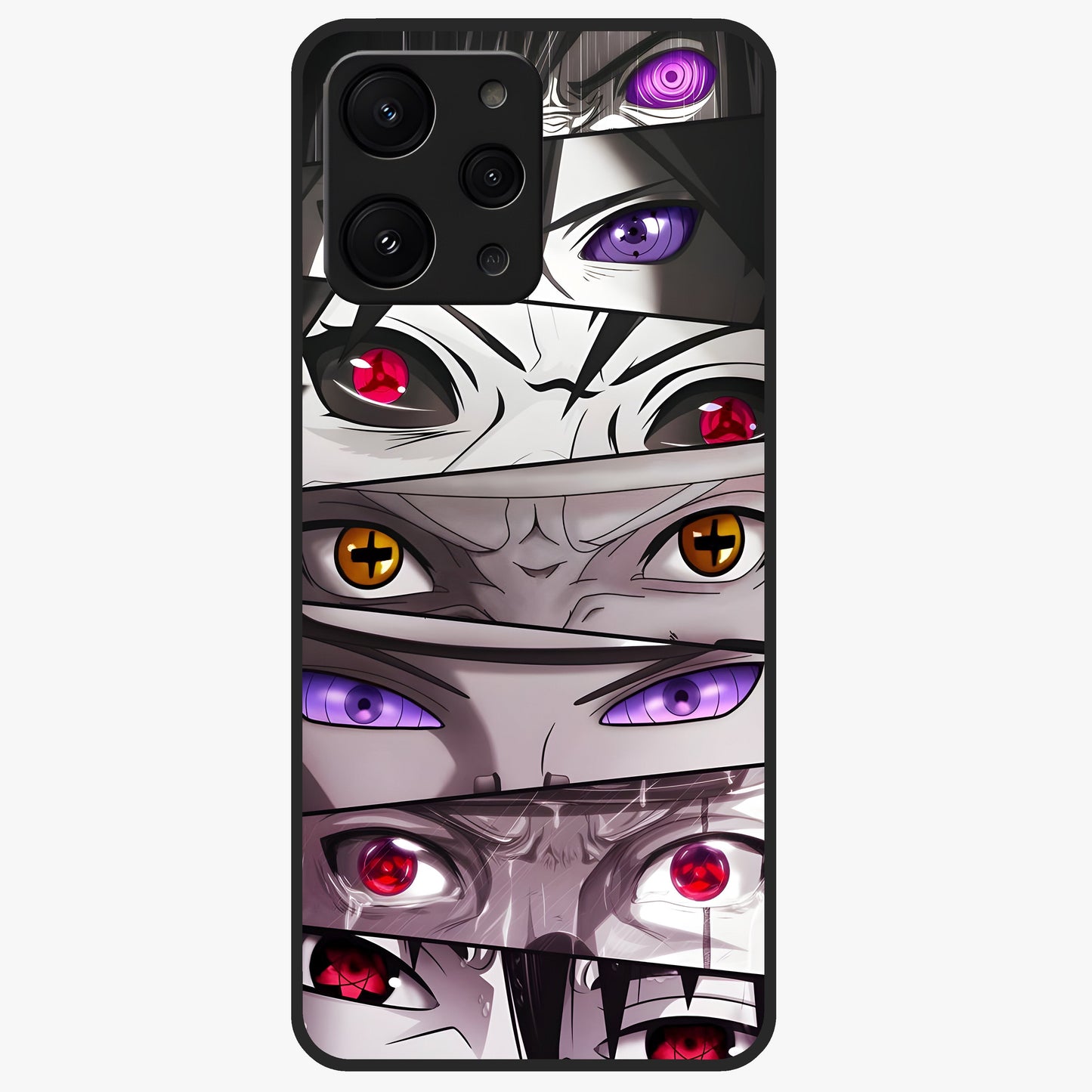 Eyes of Destiny Glass Case showing flat back view with striking eye themed artwork and glossy glass finish.