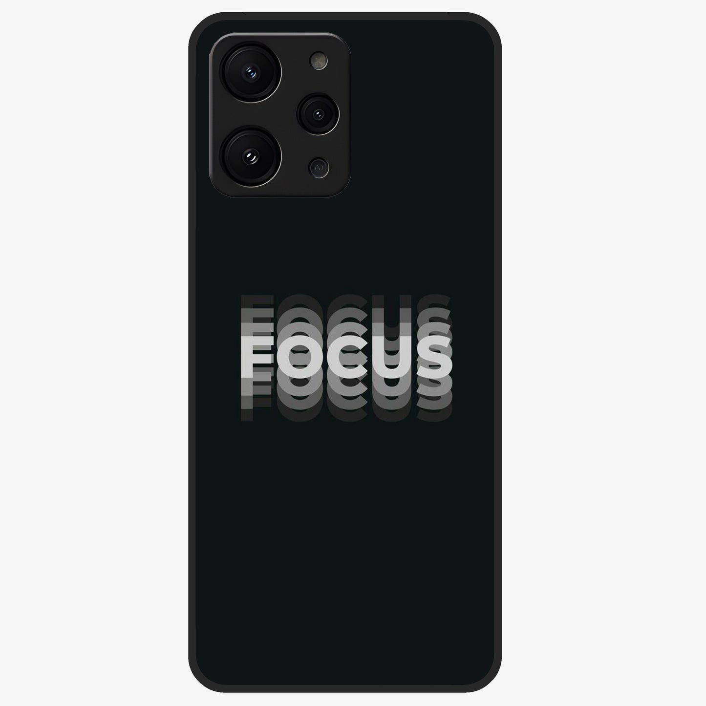 Focus Mode On Glass Case showing flat back view with bold motivational typography design and glossy glass finish.
