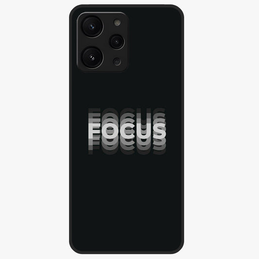 Focus Mode On Glass Case showing flat back view with bold motivational typography design and glossy glass finish.