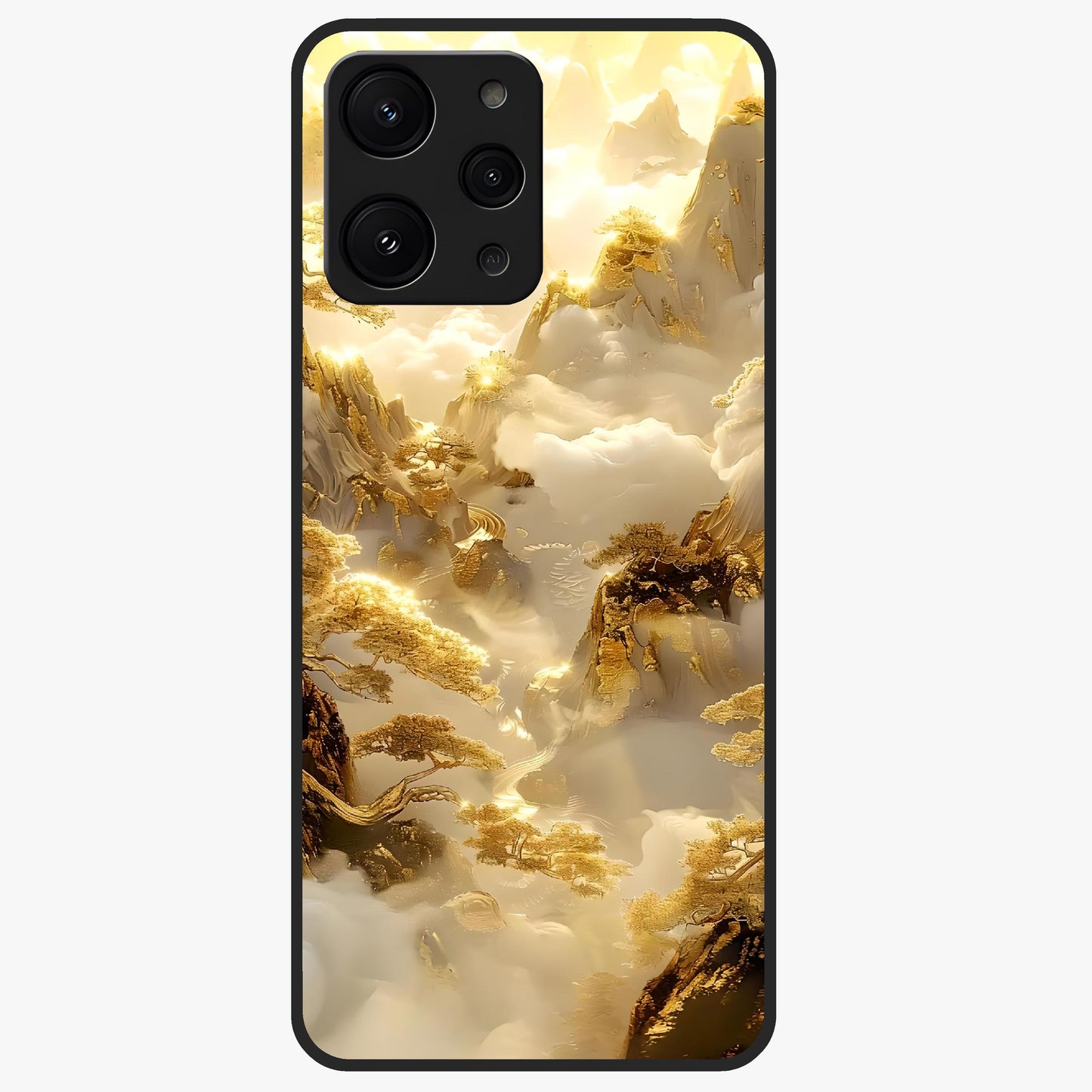 Gates Of Illumination Glass Case showing flat back view with mystical illuminated gate artwork and glossy glass finish.
