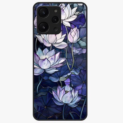 Gloss Petal Rush Glass Case showing flat back view with glossy flower petal artwork and smooth glass finish.