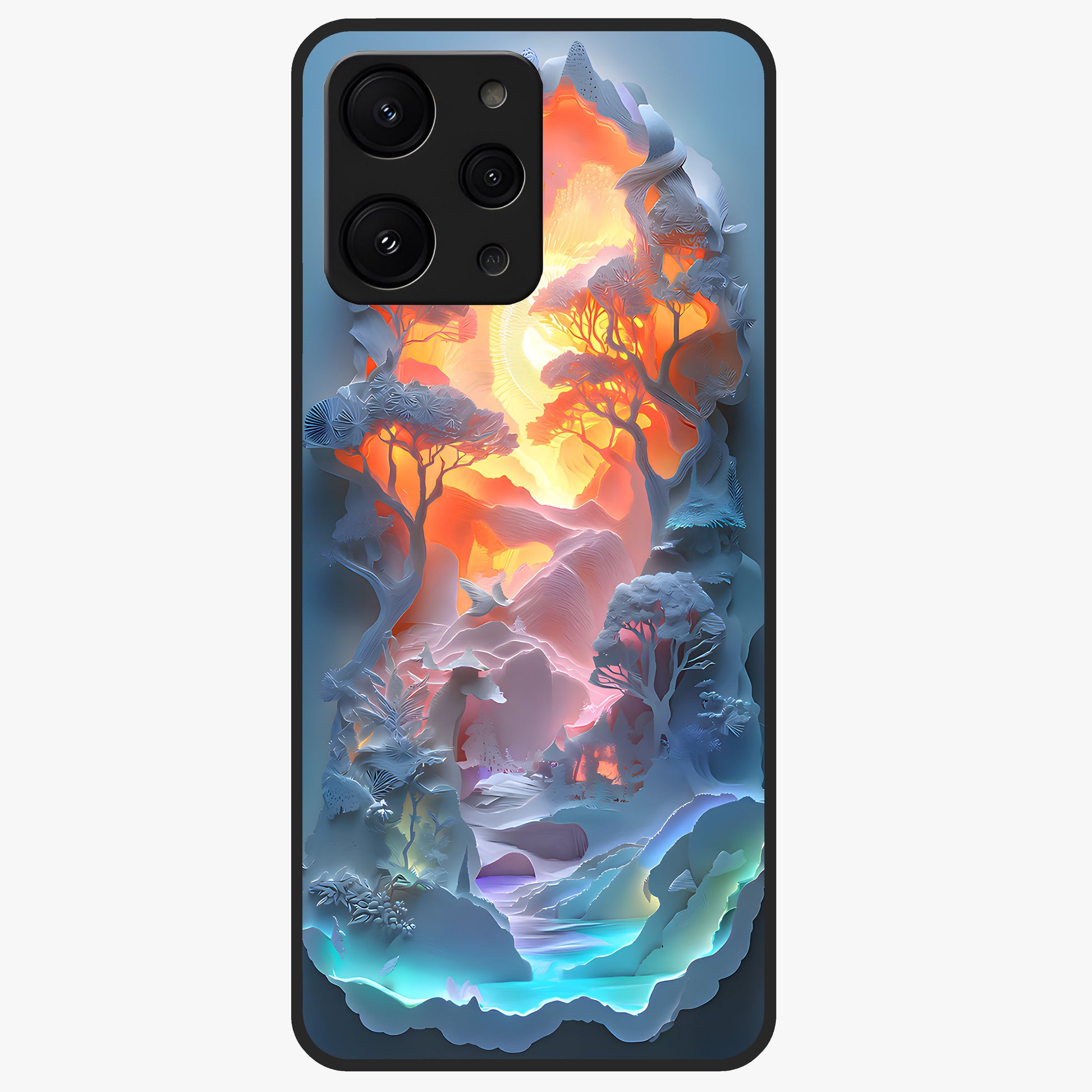 Glow Forest Portal Glass Case showing flat back view with glowing forest portal artwork and glossy glass finish.