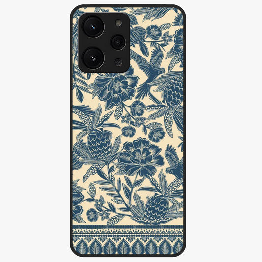 Heirloom Wild Bloom Glass Case showing flat back view with vintage inspired wild flower artwork and glossy glass finish.