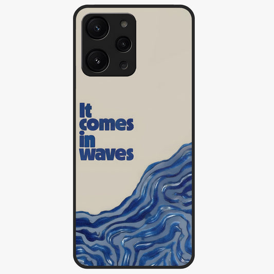 It Comes In Waves Quote Glass Case showing flat back view with inspirational wave themed quote artwork and glossy glass finish.