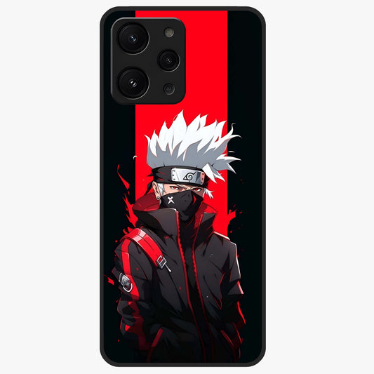 Kakashi Scarlet Shadow Glass Case showing flat back view with powerful anime ninja artwork and glossy glass finish.