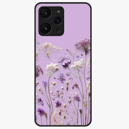 Lavender Blossom Dream Glass Case showing flat back view with soft lavender floral artwork and glossy glass finish.