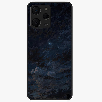Lunar Veil Silence Glass Case showing flat back view with mystical moon veil artwork and glossy glass finish.