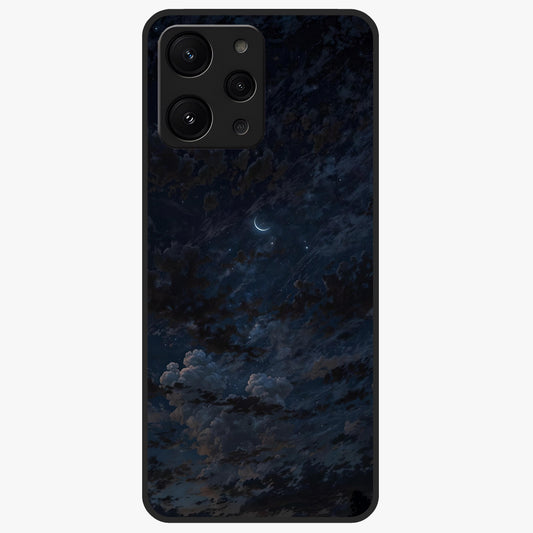 Lunar Veil Silence Glass Case showing flat back view with mystical moon veil artwork and glossy glass finish.